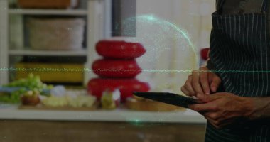 Akıllı telefon ve ödeme terminali kullanan insanların finansal veri işleme görüntüsü. Küresel iş ve veri işleme kavramı dijital olarak oluşturulmuş görüntü.