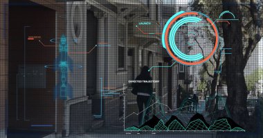 Şehrin veri işleme görüntüsü. Küresel iş ve dijital arayüz kavramı dijital olarak oluşturulmuş görüntü.