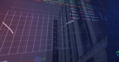 Şehir manzarası üzerinde veri işleme resmi. küresel iş ve dijital arayüz kavramı dijital olarak oluşturulmuş görüntü.