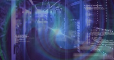 Sunucu odasında veri işleme resmi. küresel iş ve dijital arayüz kavramı dijital olarak oluşturulmuş görüntü.