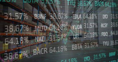 Boş deponun üzerinde veri işleme resmi. küresel sevkiyat, dağıtım ve bağlantılar konsepti dijital olarak oluşturuldu.