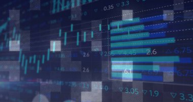 Siyah arkaplan üzerinden finansal veri işleme resmi. küresel iş, finans ve dijital arayüz kavramı dijital olarak oluşturulmuş görüntü.