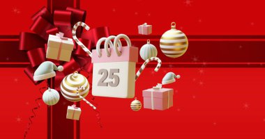 25 Aralık tarihli ve yılbaşı süslemeli takvim resmi. Noel, şenlik, gelenek ve dijital olarak üretilen görüntü konsepti.