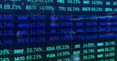 Finansal veri işleme resmi ve siyah arkaplan istatistikleri. Küresel finans, iş ve veri işleme kavramı dijital olarak oluşturulmuş görüntü.