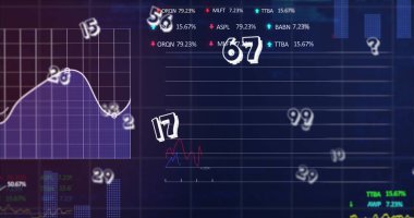 Sayılar ve finansal veri işleme görüntüsü. Küresel iş, finans, bilgisayar ve veri işleme kavramı dijital olarak oluşturulmuş görüntü.