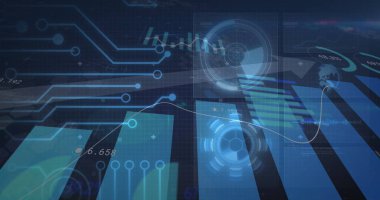 İstatistikler üzerinden finansal veri işleme resmi. Küresel iş, finans, dijital arayüz, hesaplama ve veri işleme kavramı dijital olarak oluşturulmuş görüntü.