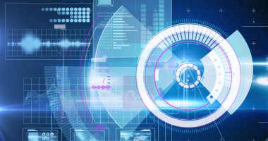 Şebeke ve ekranlarda tarama ve veri işleme alanı görüntüsü. küresel hesaplama ve veri işleme kavramı dijital olarak oluşturulmuş resim.