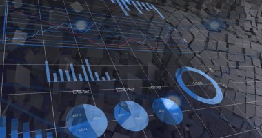 Şekiller üzerinde veri işleme resmi. Küresel iş ve dijital arayüz kavramı dijital olarak oluşturulmuş görüntü.