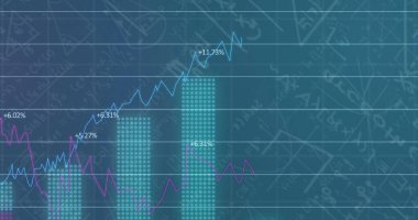 Matematiksel denklemler üzerine kaydedilen çizgilerin ve istatistiklerin resmi. dijital arayüz küresel bağlantı ve dijital olarak oluşturulan iletişim konsepti.