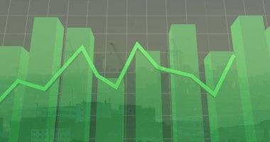 Şehir manzarası üzerinde finansal veri işleme resmi. Küresel hesaplama, dijital arayüz ve veri işleme kavramı dijital olarak oluşturuldu.