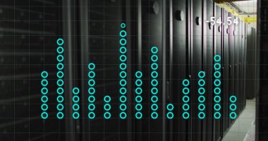 Sunucu odasında matematiksel denklemlerin resmi. Küresel teknoloji ve dijital arayüz konsepti dijital olarak oluşturuldu.