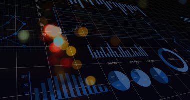 Işık noktaları üzerinden veri işleme görüntüsü. Küresel iş ve dijital arayüz kavramı dijital olarak oluşturulmuş görüntü.