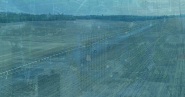 Manzara üzerinde veri işleme resmi. Küresel iş ve dijital arayüz kavramı dijital olarak oluşturulmuş görüntü.