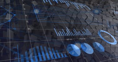 Şekiller üzerinde veri işleme resmi. Küresel iş ve dijital arayüz kavramı dijital olarak oluşturulmuş görüntü.