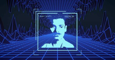 Kullanıcı fotoğrafının dijital ortamda görüntüsü. Sosyal medya, ağ, iletişim ve veri güvenliği konsepti dijital olarak oluşturuldu.