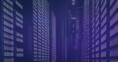 Sunucu odasındaki finansal veri işleme resmi. küresel finans, iş ve dijital arayüz kavramı dijital olarak oluşturulmuş görüntü.