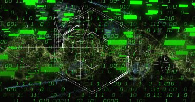 Bir dünya haritası ile dijital arayüz, arka planda işlenen verilerle gösterilir.