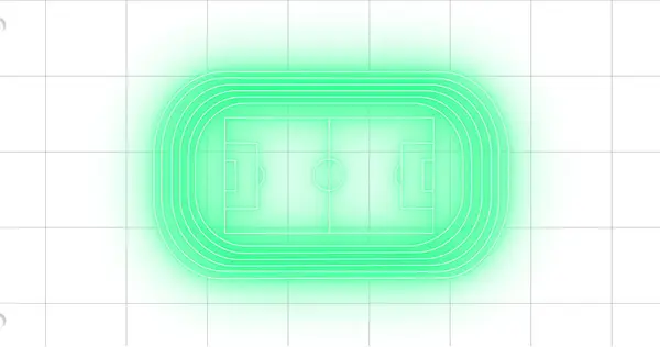 Image of neon football game strategy against square lined paper white background. Sports tournament and competition concept