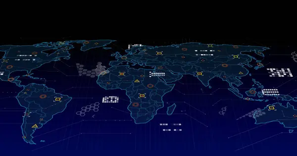 Dünya Haritası Üzerinde Veri Işleme Resmi Küresel Bağlantılar Dijital Arayüz — Stok fotoğraf