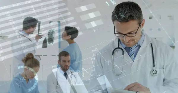 医療スタッフに対する統計のイメージ グローバルなつながり デジタルインターフェース テクノロジー ネットワーキングコンセプトをデジタルで生成 — ストック写真