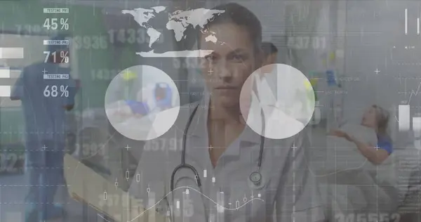 Imagem Processamento Dados Sobre Médicos Caucasianos Que Tratam Pacientes Medicina — Fotografia de Stock