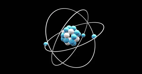 Image Atom Model Spinning Black Background Global Science Research Connections — Stock Photo, Image