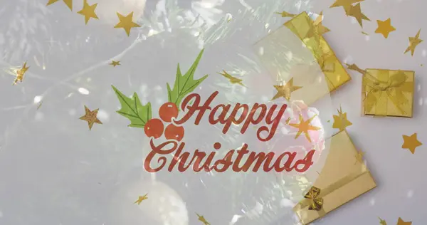 Esta Imagem Apresenta Uma Mensagem Natal Feliz Com Estrelas Caindo — Fotografia de Stock