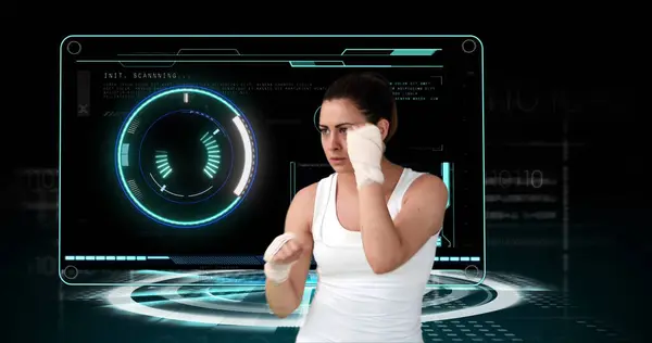 Image Female Boxer Scope Scanning Data Processing Global Sport Competition — Stock Photo, Image