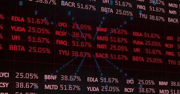 Finansal veri işleme görüntüsü ve siyah arkaplanda mavi noktalar. Küresel finans, iş ve veri işleme kavramı dijital olarak oluşturulmuş görüntü.