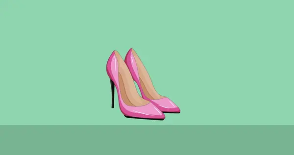Image Pink High Heels Icon Green Black Background Fashion Icons — Stock Photo, Image