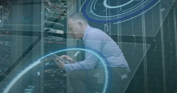 Image Scope Scanning Data Processing Caucasian Man Fixing Computer Server — Stock Photo, Image