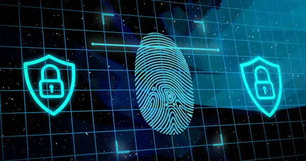 Image Online Security Padlocks Biometric Fingerprint Data Processing Background Global — Stock Photo, Image