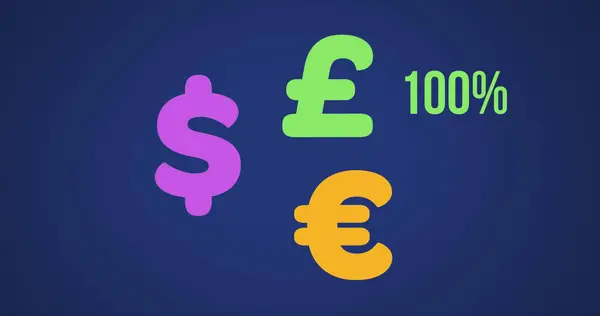 Image Dollar Euro Pound Sterling Currency Symbols Percent Increasing Zero — Stock Photo, Image