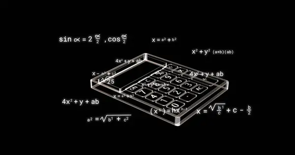 Bild Des Rechnersymbols Über Mathematischen Gleichungen Auf Schwarzem Hintergrund Bildung — Stockfoto