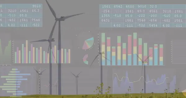 Imagen Del Procesamiento Datos Financieros Sobre Turbinas Eólicas Paisaje Concepto —  Fotos de Stock