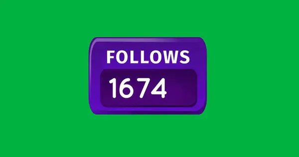 Digital Image Numbers Followers Increasing Purple Box Green Background — Stock Photo, Image