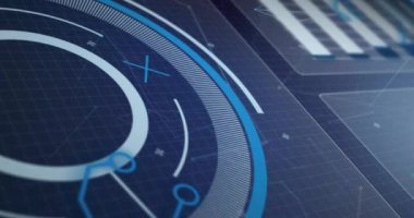 Siyah arkaplan üzerinde dijital veri işleme animasyonu. Dijital olarak oluşturulmuş küresel bağlantılar, hesaplama ve veri işleme kavramı.