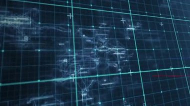 Siyah arkaplan üzerinde dijital veri işleme animasyonu. Dijital olarak oluşturulmuş küresel bağlantılar, hesaplama ve veri işleme kavramı.