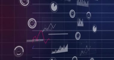 Karanlık arka planda finansal veri işleme animasyonu. Küresel finans, iş, bağlantılar, hesaplama ve veri işleme kavramı dijital olarak oluşturulmuş video.