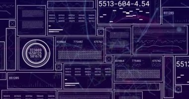 Veri işleme ve hareket eden şekillerin diyagramlarının animasyonu. Teknoloji ve dijital arayüz kavramı dijital olarak oluşturuldu.