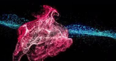 Siyah arka planda hareket eden mavi ve kırmızı şekillerin animasyonu. Desen, teknoloji ve dijital arayüz kavramı dijital olarak oluşturulmuş video.