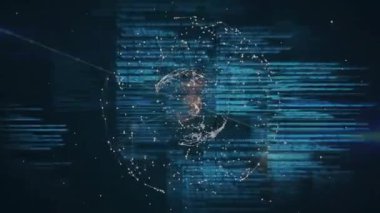 Siyah arka planda dünya üzerindeki bağlantı ağının animasyonu. Dijital olarak oluşturulmuş küresel bağlantılar, hesaplama ve veri işleme kavramı.