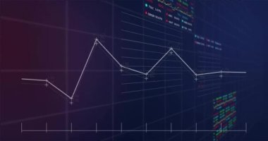 Karanlık arka planda finansal veri işleme animasyonu. Küresel finans, iş, bağlantılar, hesaplama ve veri işleme kavramı dijital olarak oluşturulmuş video.