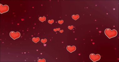 Kırmızı ve pembe kalplerin kırmızı arka planda kırmızı kalplerle çarpılmasının animasyonu. Aşk, Sevgililer Günü, romantizm ve kutlama, dijital olarak üretilen video.