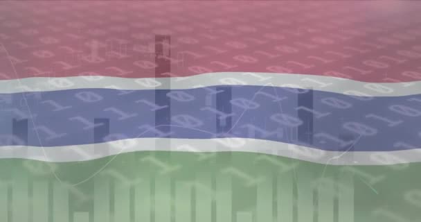 Анімація Прапора Гамбії Над Обробкою Даних Графіку Національний Бізнес Язок — стокове відео