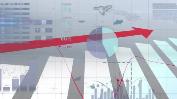 Animacja Przetwarzania Danych Wykresów Mapie Świata Koncepcja Technologii Biznesu Interfejsu — Wideo stockowe