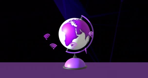 Animation Jordklotet Med Wifi Ikoner Svart Bakgrund Kommunikation Databehandling Anslutningar — Stockvideo