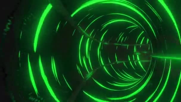 Animazione Tunnel Con Percorsi Luminosi Verdi Che Muovono Sfondo Nero — Video Stock