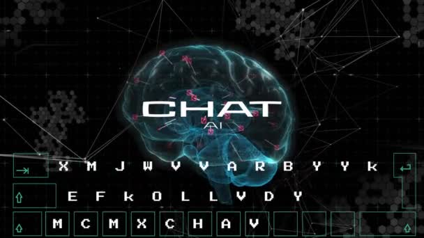 Animering Databehandling Och Chatta Text Över Hjärnan Teknik Vetenskap Och — Stockvideo
