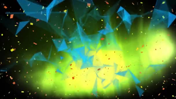 Animação Confetes Caindo Sobre Trilhas Luz Formas Fundo Preto Luz — Vídeo de Stock
